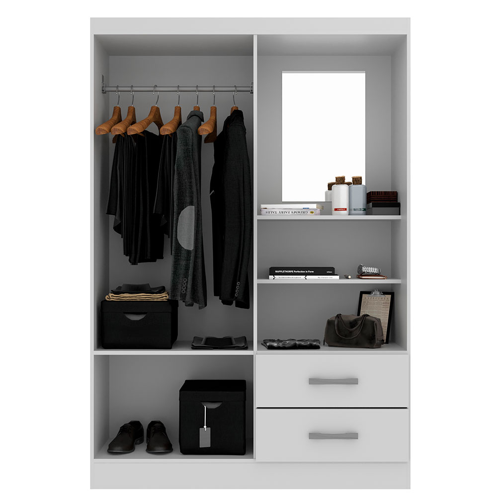 Guarda-Roupa Solteiro com Espelho Capelinha 2 Portas 2 Gavetas Branco