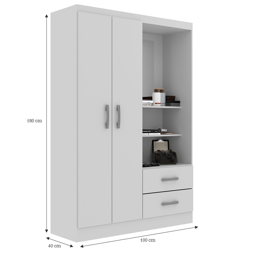 Guarda-Roupa Solteiro com Espelho Capelinha 2 Portas 2 Gavetas Branco