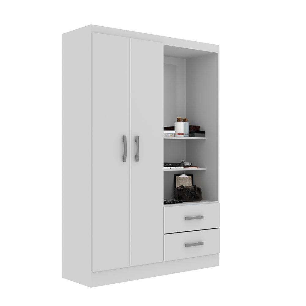 Guarda-Roupa Solteiro com Espelho Capelinha 2 Portas 2 Gavetas Branco