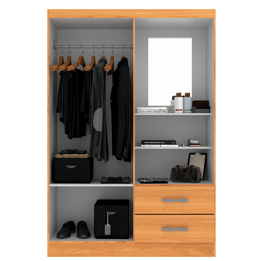 Guarda-Roupa Solteiro com Espelho Capelinha 2 Portas 2 Gavetas Cinamomo