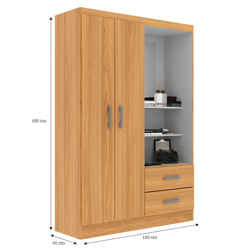 Guarda-Roupa Solteiro com Espelho Capelinha 2 Portas 2 Gavetas Cinamomo