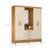 Guarda-Roupa Solteiro com Espelho Capelinha 4 Portas 3 Gavetas Amêndoa e Off White