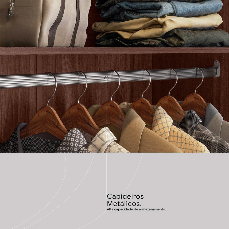 Guarda-Roupa Solteiro com Espelho Capelinha 4 Portas 3 Gavetas Café