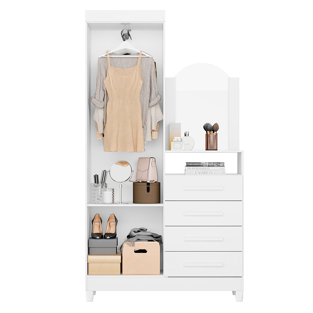 Guarda-Roupa Solteiro com Espelho Capri Flex 2 Portas 4 Gavetas Branco