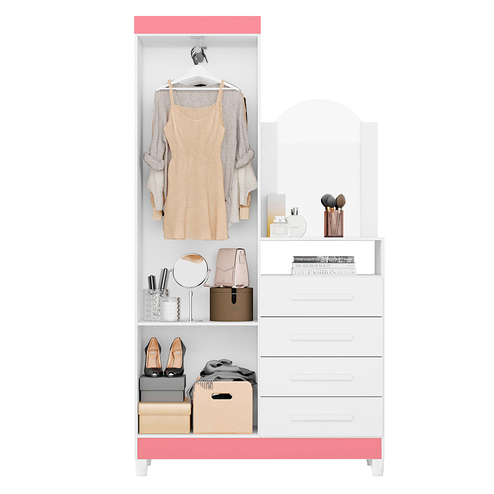 Guarda-Roupa Solteiro com Espelho Capri Flex 2 Portas 4 Gavetas Branco
