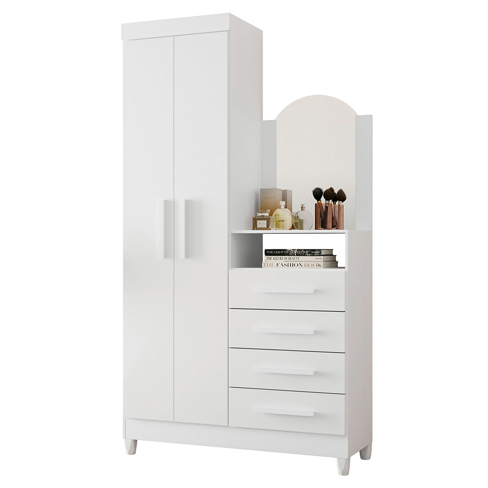 Guarda-Roupa Solteiro com Espelho Capri Flex 2 Portas 4 Gavetas Branco
