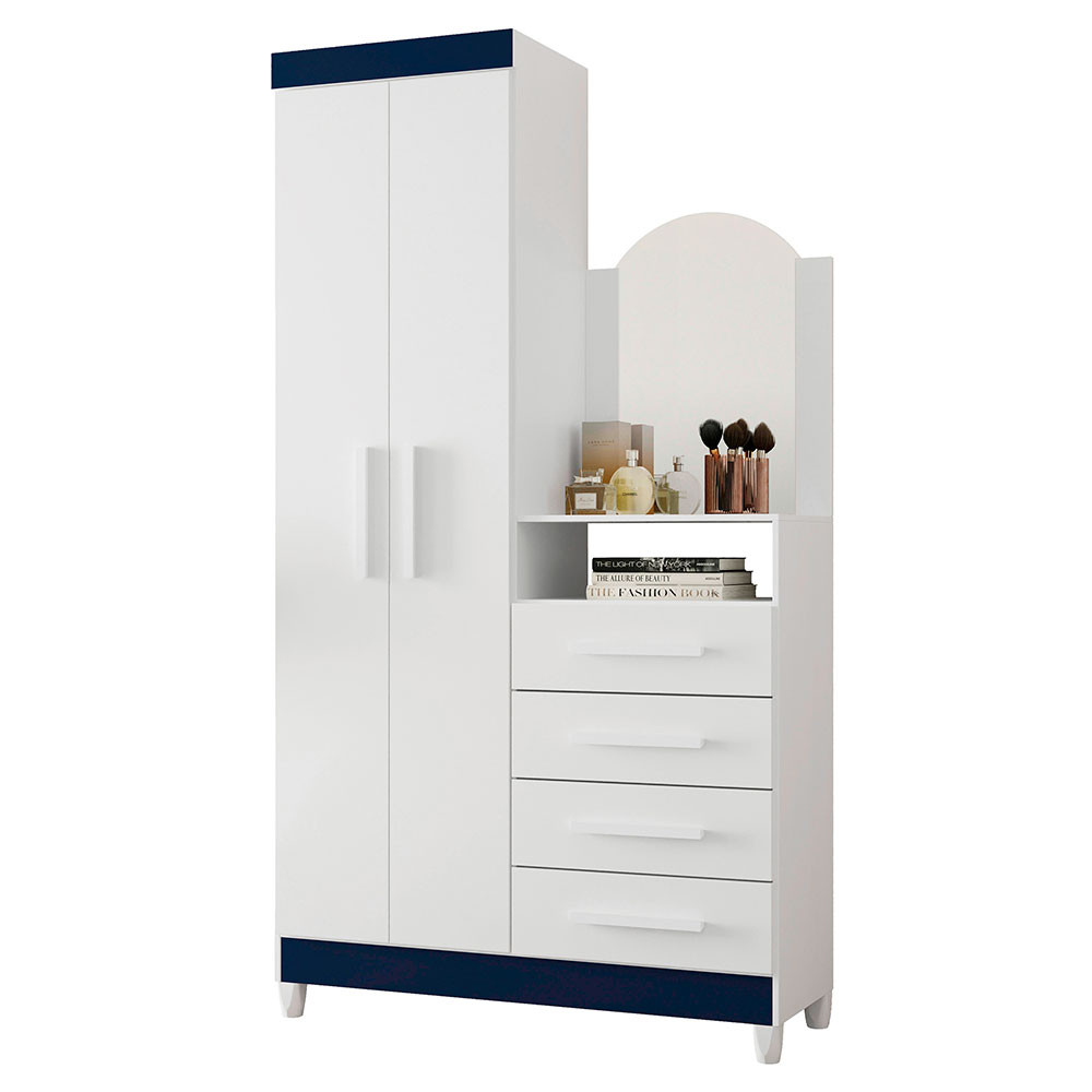 Guarda-Roupa Solteiro com Espelho Capri Flex 2 Portas 4 Gavetas Branco