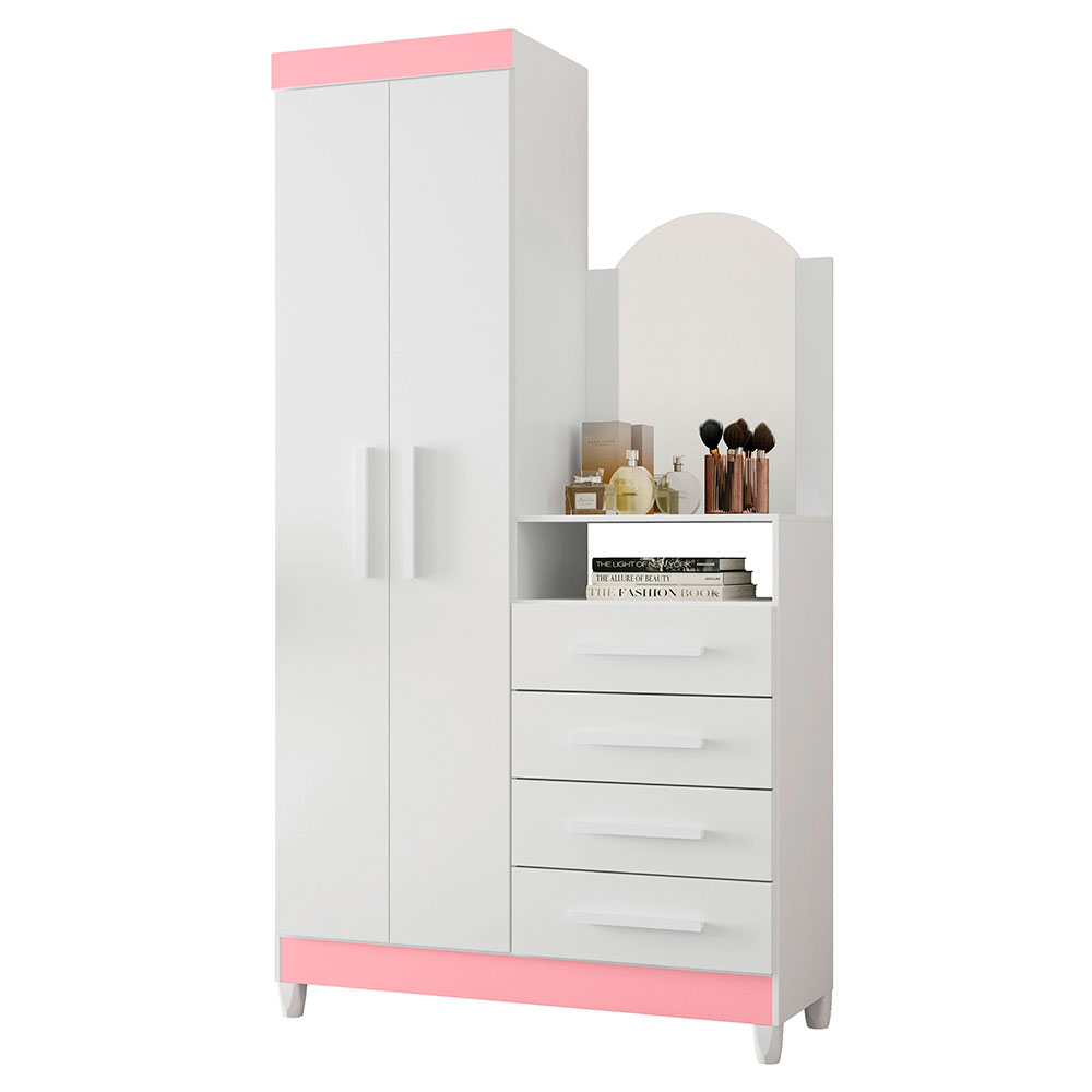 Guarda-Roupa Solteiro com Espelho Capri Flex 2 Portas 4 Gavetas Branco