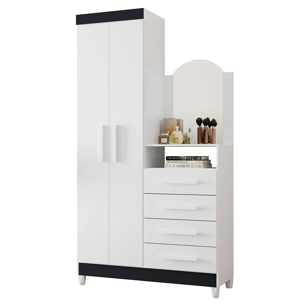 Guarda-Roupa Solteiro com Espelho Capri Flex 2 Portas 4 Gavetas Branco