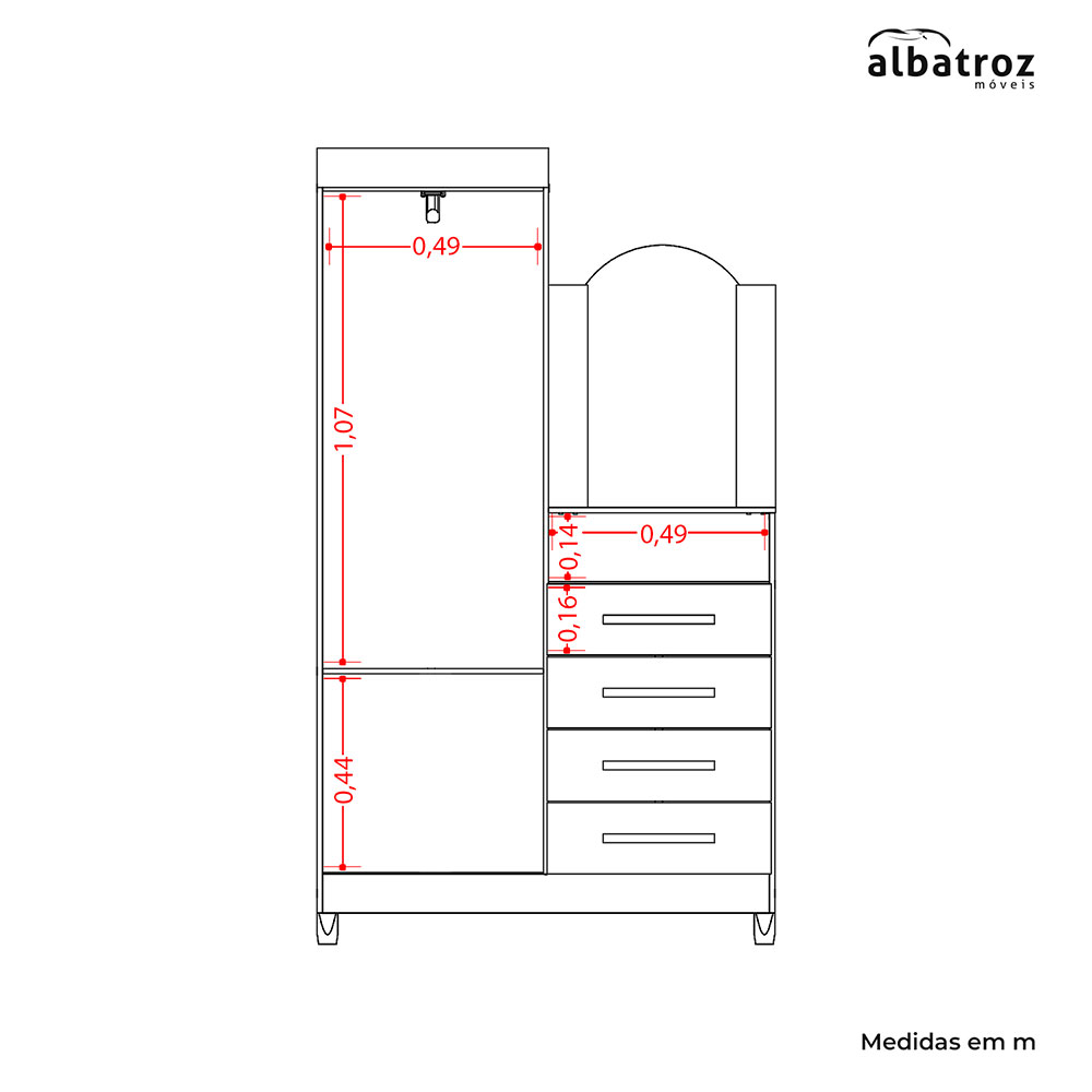 Guarda-Roupa Solteiro com Espelho Capri Flex 2 Portas 4 Gavetas Branco