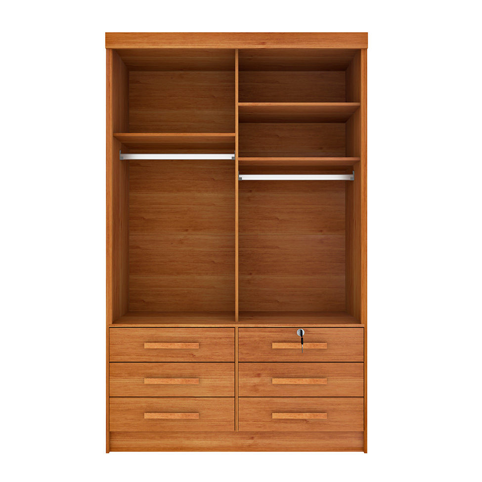 Guarda-Roupa Solteiro com Espelho Chicago 2 Portas 6 Gavetas Cinamomo