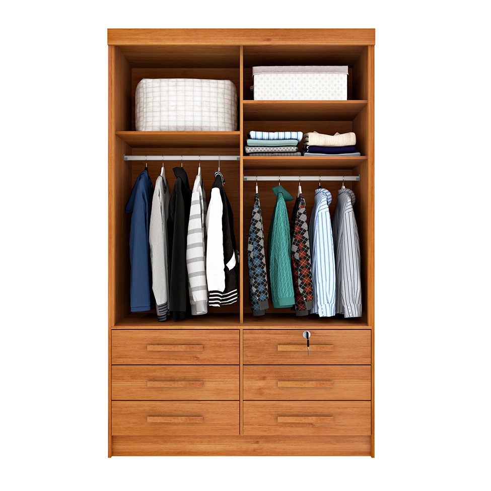 Guarda-Roupa Solteiro com Espelho Chicago 2 Portas 6 Gavetas Cinamomo