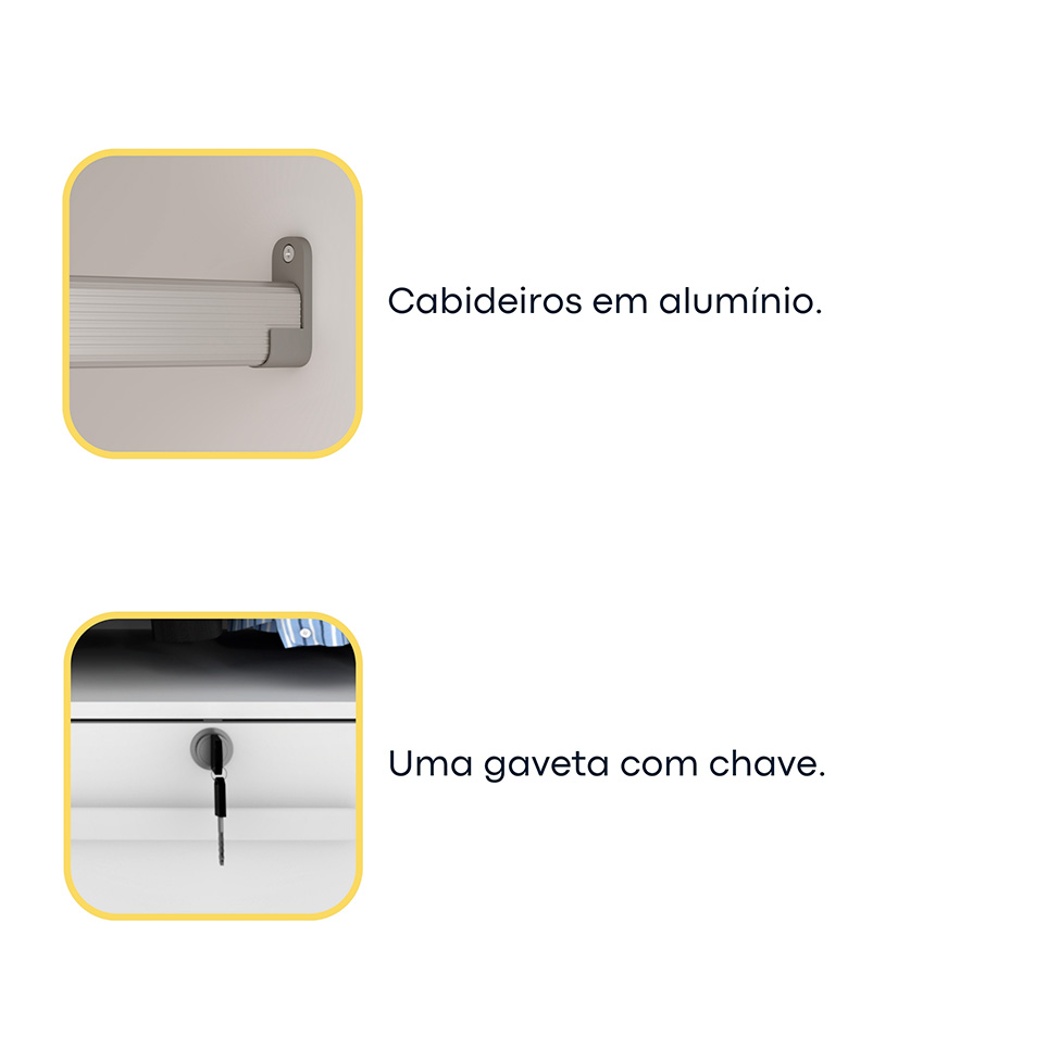 Guarda-Roupa Solteiro com Espelho Chicago 2 Portas 6 Gavetas Neve