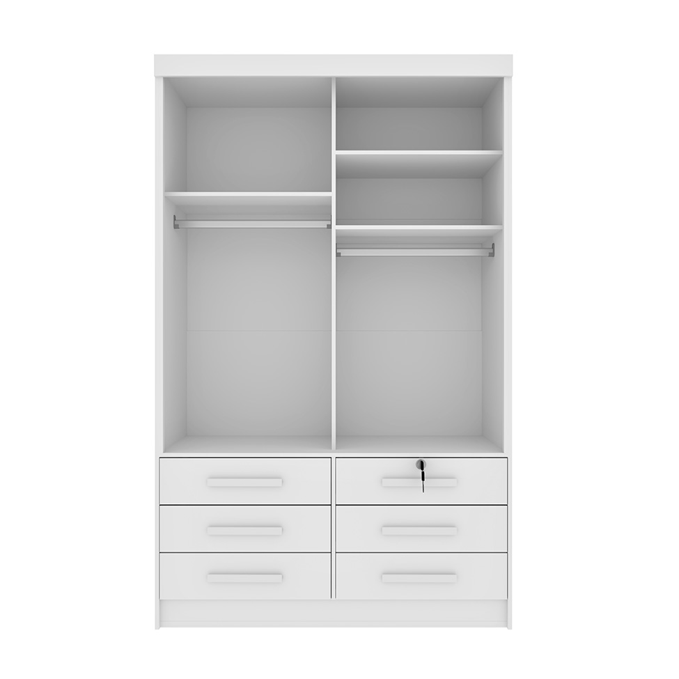 Guarda-Roupa Solteiro com Espelho Chicago 2 Portas 6 Gavetas Neve