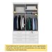 Guarda-Roupa Solteiro com Espelho Chicago 2 Portas 6 Gavetas Neve