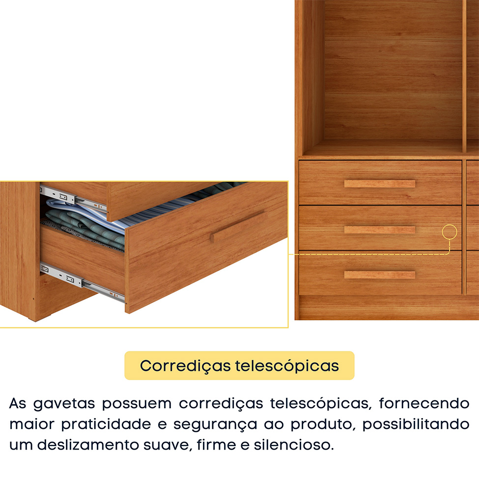 Guarda-Roupa Solteiro com Espelho Chicago II 2 Portas 6 Gavetas Cinamomo