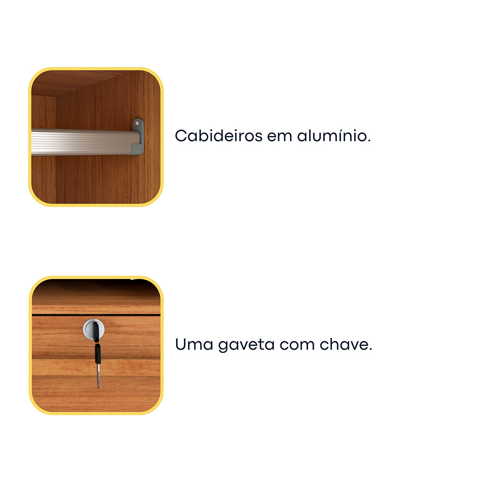 Guarda-Roupa Solteiro com Espelho Chicago II 2 Portas 6 Gavetas Cinamomo