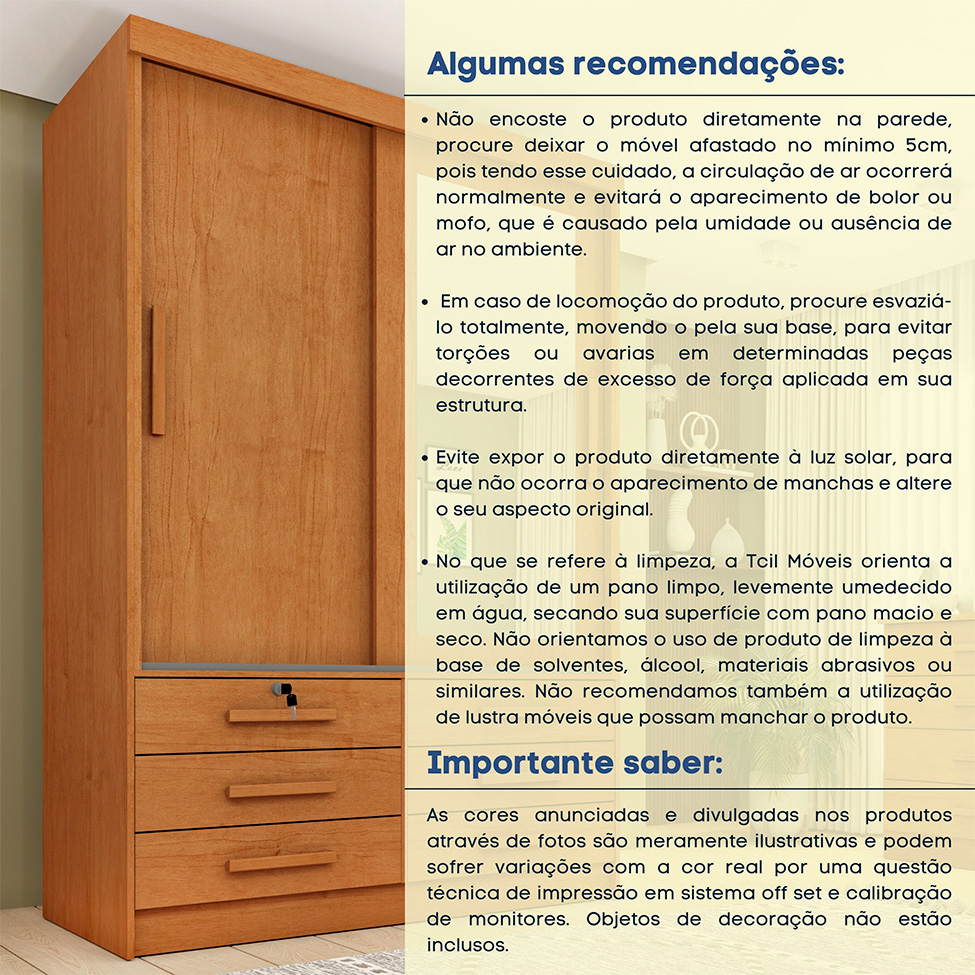 Guarda-Roupa Solteiro com Espelho Chicago II 2 Portas 6 Gavetas Cinamomo