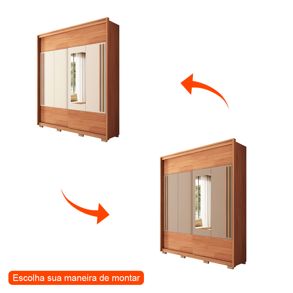 Guarda-Roupa Solteiro com Espelho Coliseu Ripado Flex 2 Portas 3 Gavetas Freijó