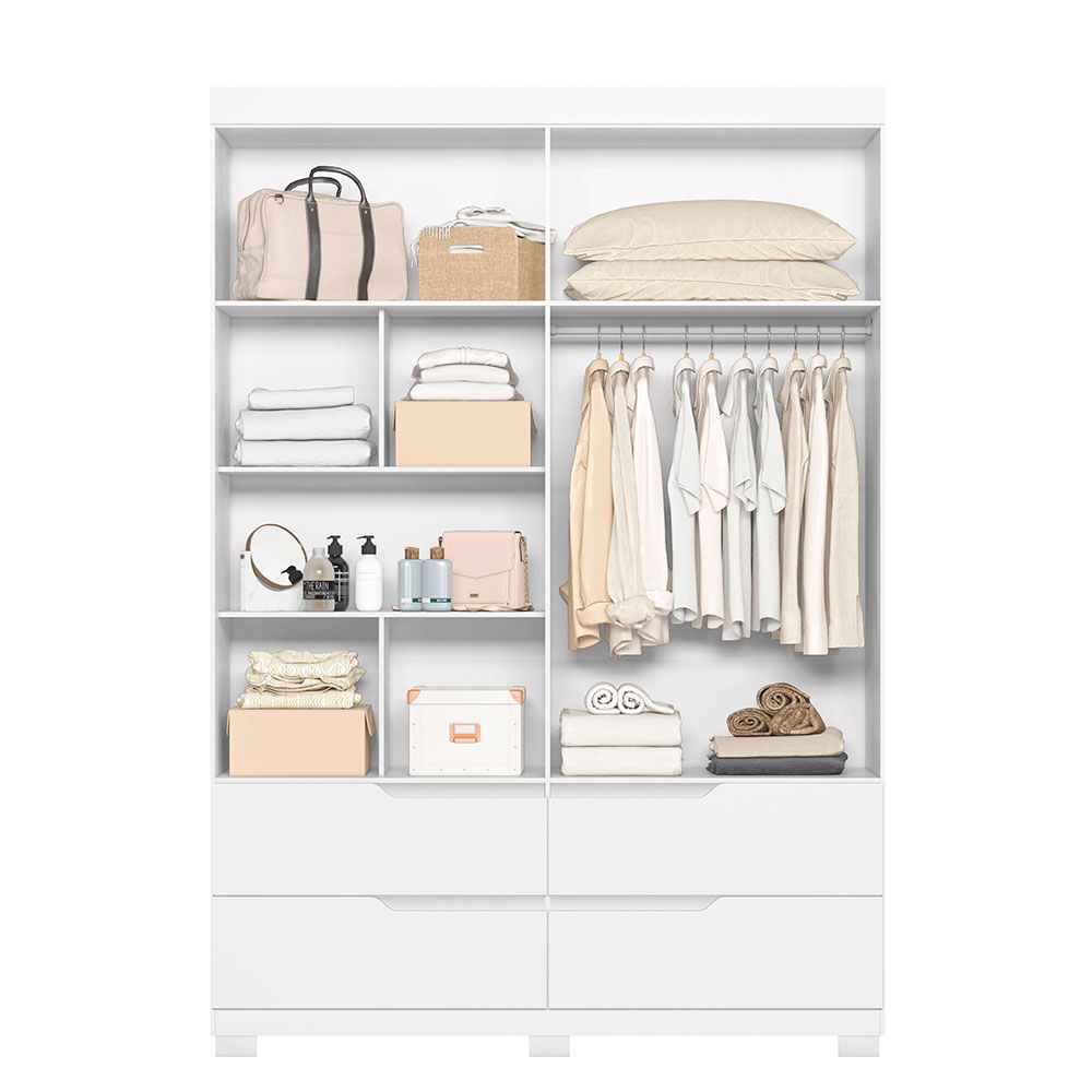 Guarda-Roupa Solteiro com Espelho Doble 4 Portas 4 Gavetas Branco