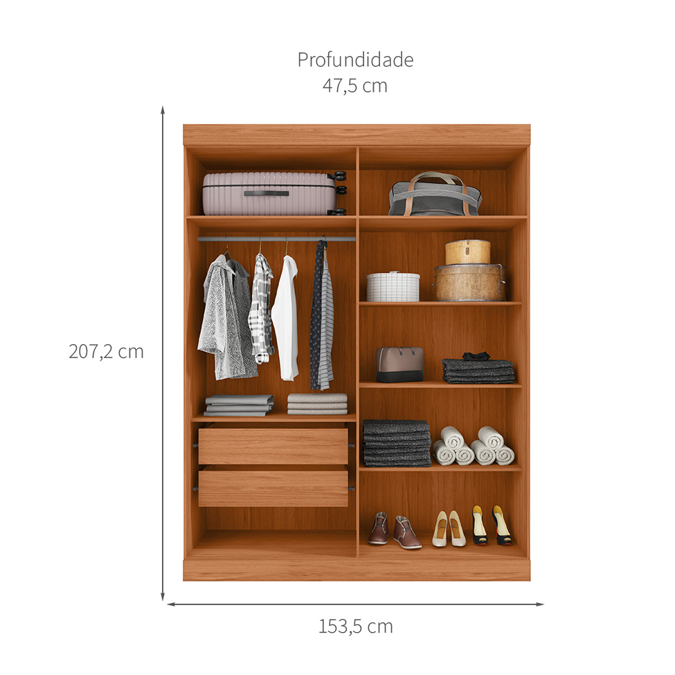 Guarda-Roupa Solteiro com Espelho Eden 4 Portas 2 Gavetas Freijó e Off White