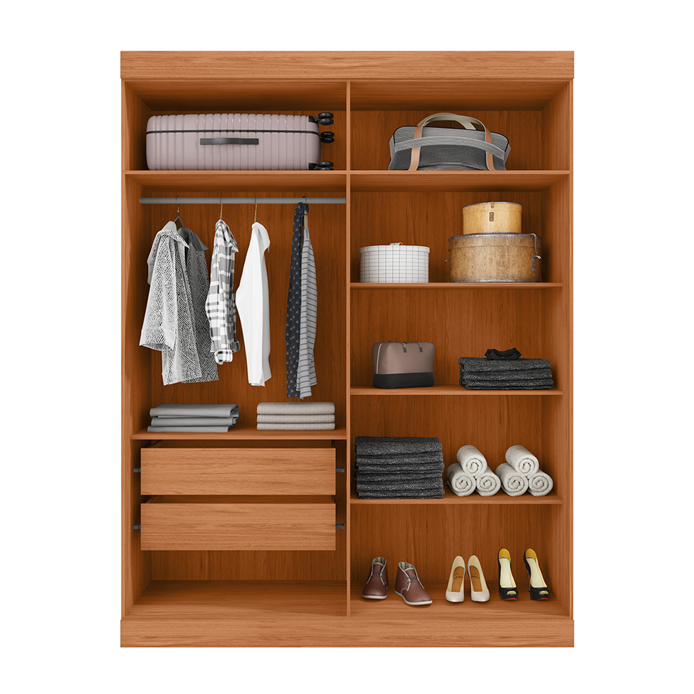Guarda-Roupa Solteiro com Espelho Eden 4 Portas 2 Gavetas Lamina Mel e Cacao