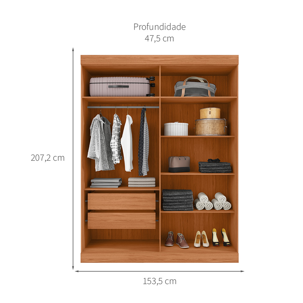 Guarda-Roupa Solteiro com Espelho Eden 4 Portas 2 Gavetas Lamina Mel e Cacao