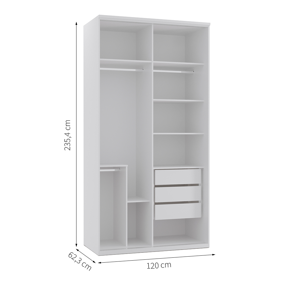 Guarda-Roupa Solteiro com Espelho Elite I 2 PT 3 GV Branco
