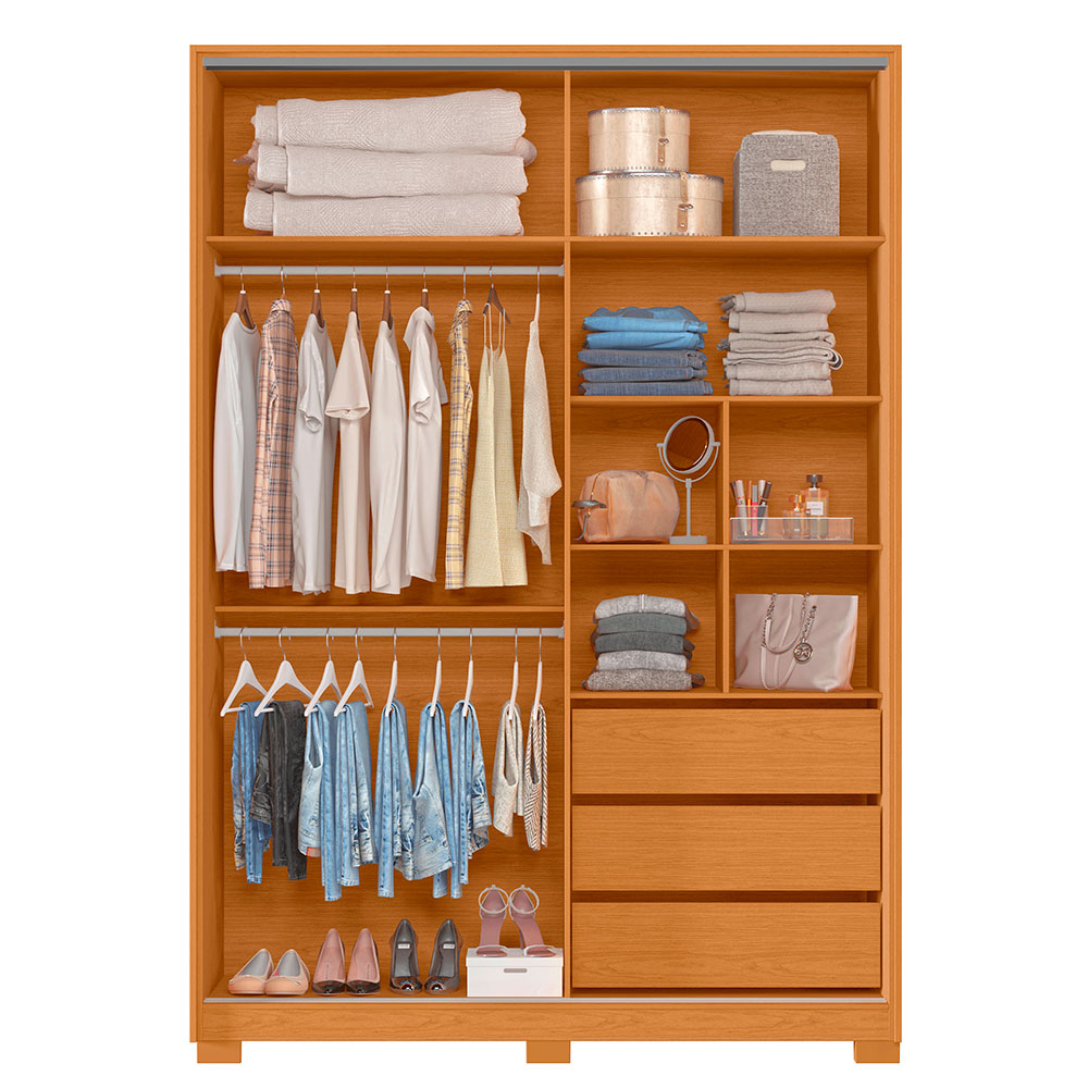 Guarda-Roupa Solteiro com Espelho Frizatto Flex 2 Portas 3 Gavetas Cinamomo e Off White