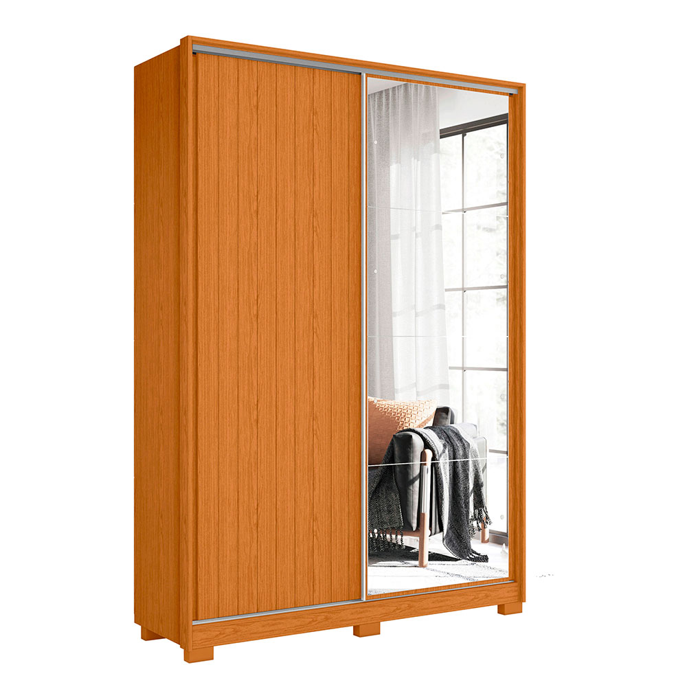 Guarda-Roupa Solteiro com Espelho Frizatto Flex 2 Portas 3 Gavetas Cinamomo e Off White