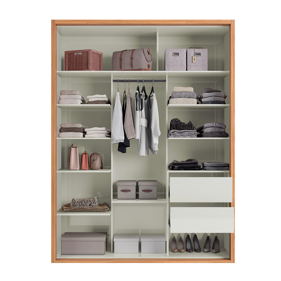 Guarda-Roupa Solteiro com Espelho Girona 100% MDF 2 Portas 2 Gavetas Freijó e Off White