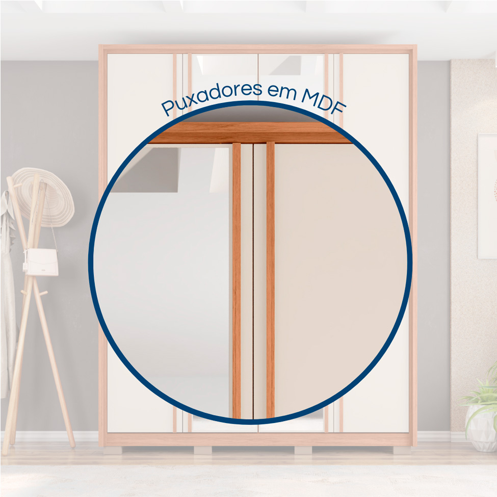 Guarda-Roupa Solteiro com Espelho Gladiador 4 Portas 3 Gavetas Freijó e Off White