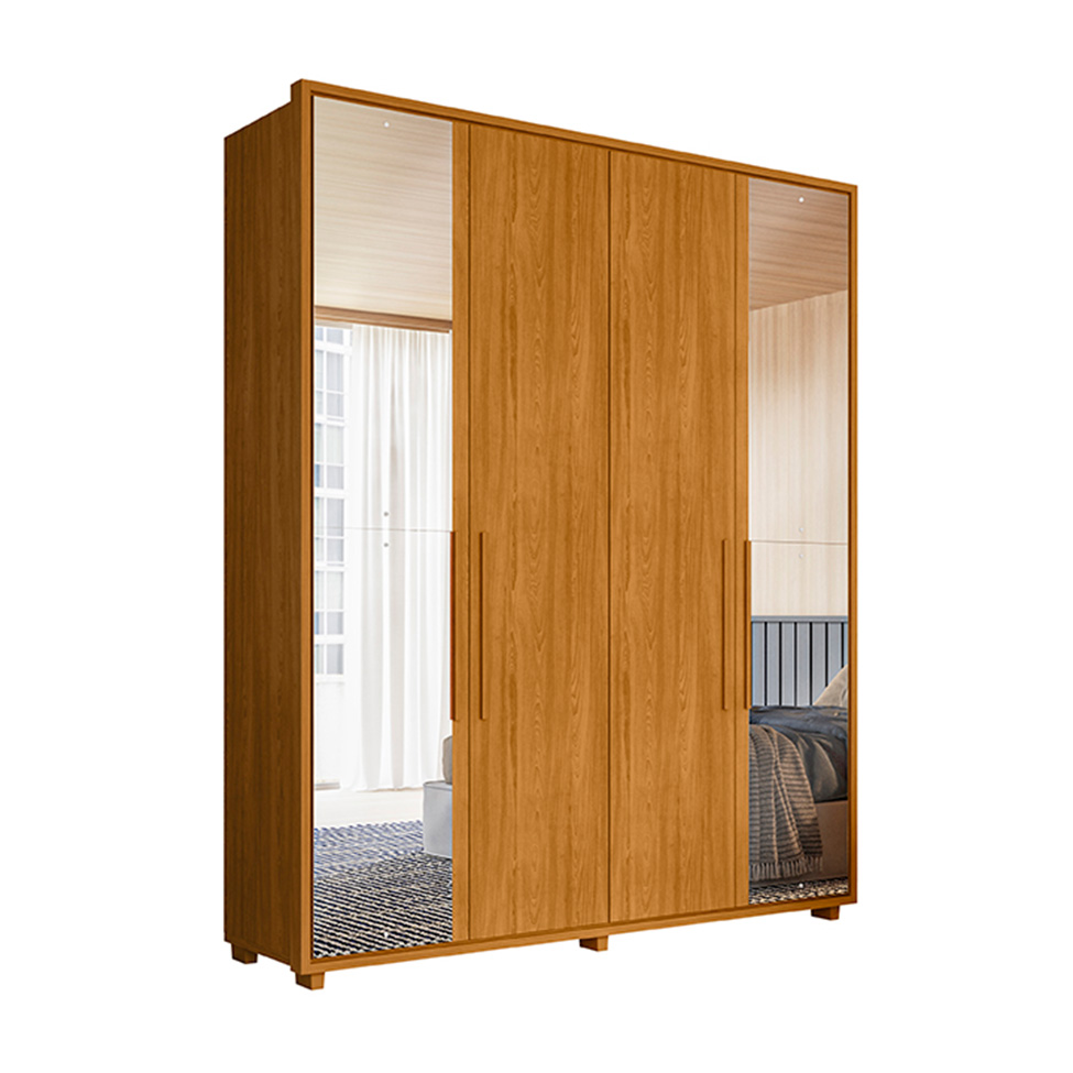 Guarda-Roupa Solteiro com Espelho Greco 4 Portas 3 Gavetas Cinamomo