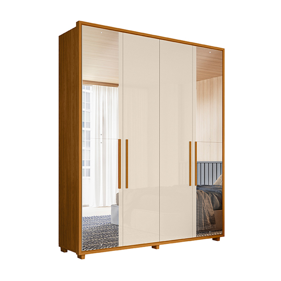Guarda-Roupa Solteiro com Espelho Greco 4 Portas 3 Gavetas Cinamomo e Off White