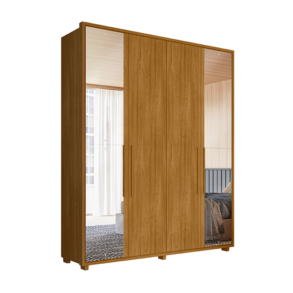 Guarda-Roupa Solteiro com Espelho Greco 4 Portas 3 Gavetas Cumaru