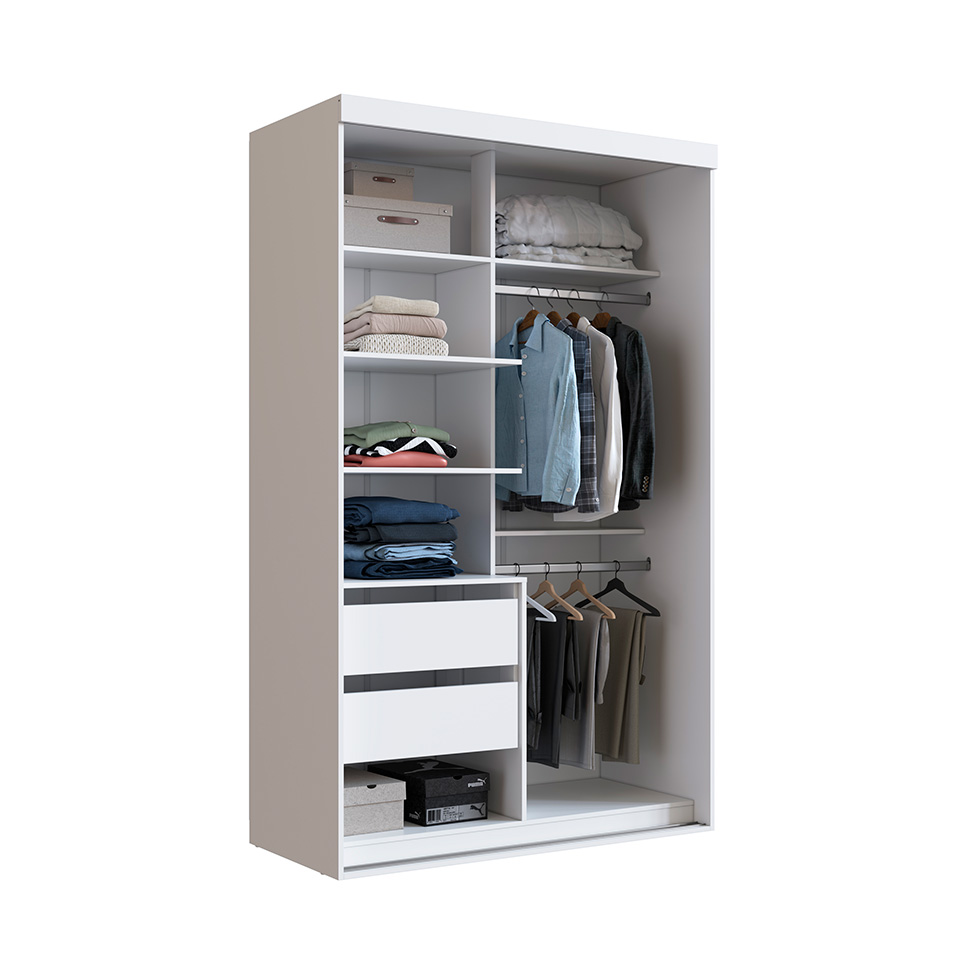 Guarda-Roupa Solteiro com Espelho Khaterine 2 Portas 2 Gavetas Branco