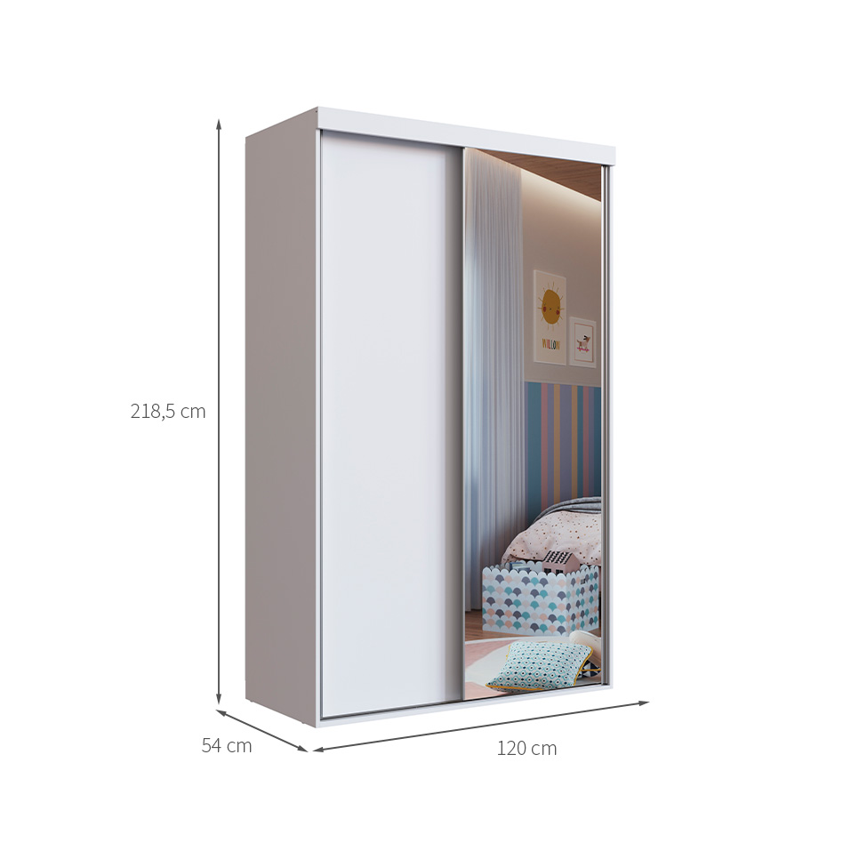 Guarda-Roupa Solteiro com Espelho Khaterine 2 Portas 2 Gavetas Branco