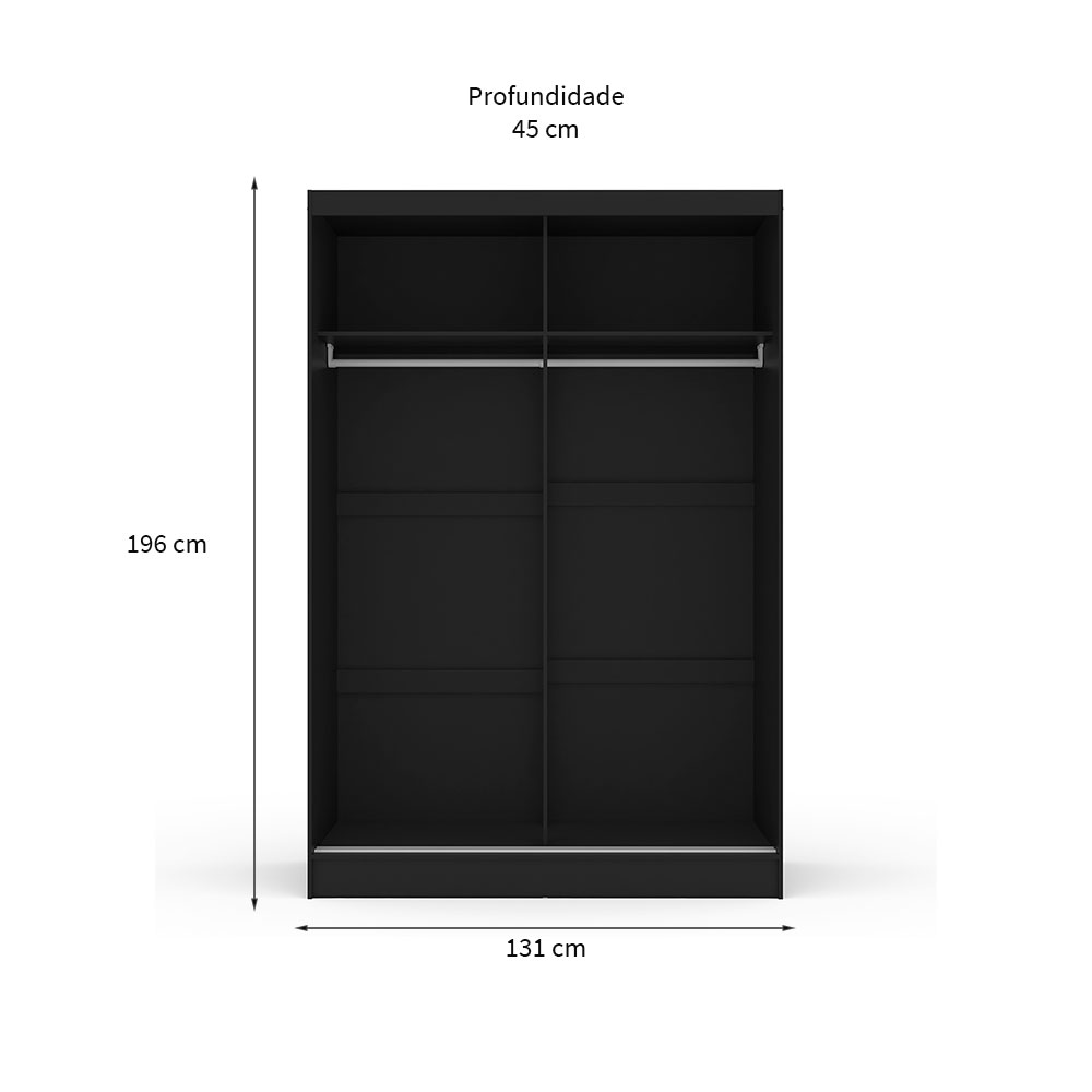 Guarda-Roupa Solteiro com Espelho Lynx 2 Portas Preto