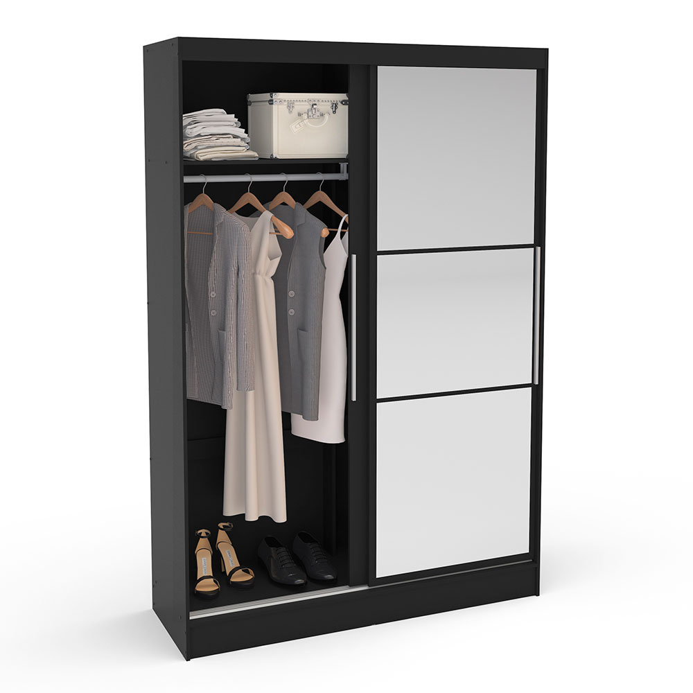 Guarda-Roupa Solteiro com Espelho Lynx 2 Portas Preto