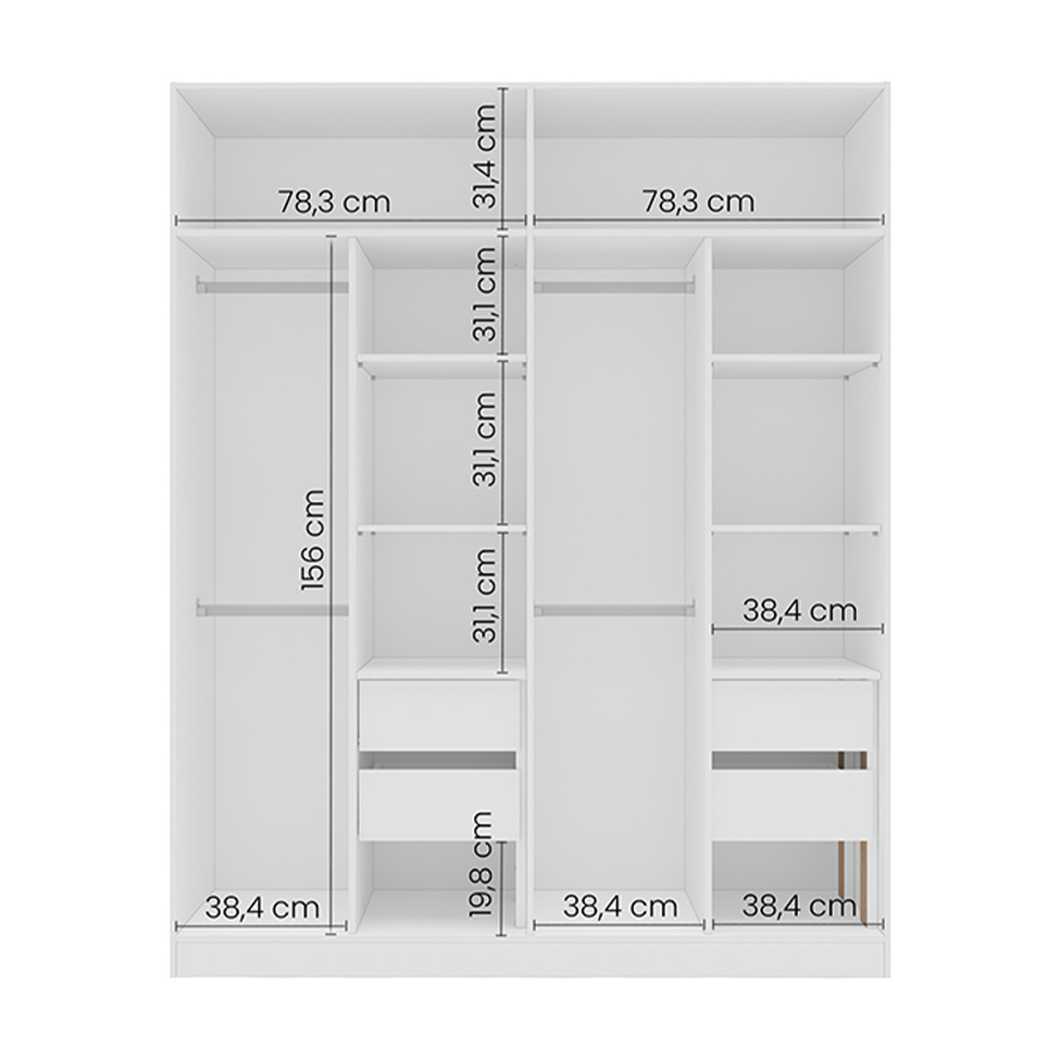 Guarda-Roupa Solteiro com Espelho Madrid 4 Portas 4 Gavetas Branco
