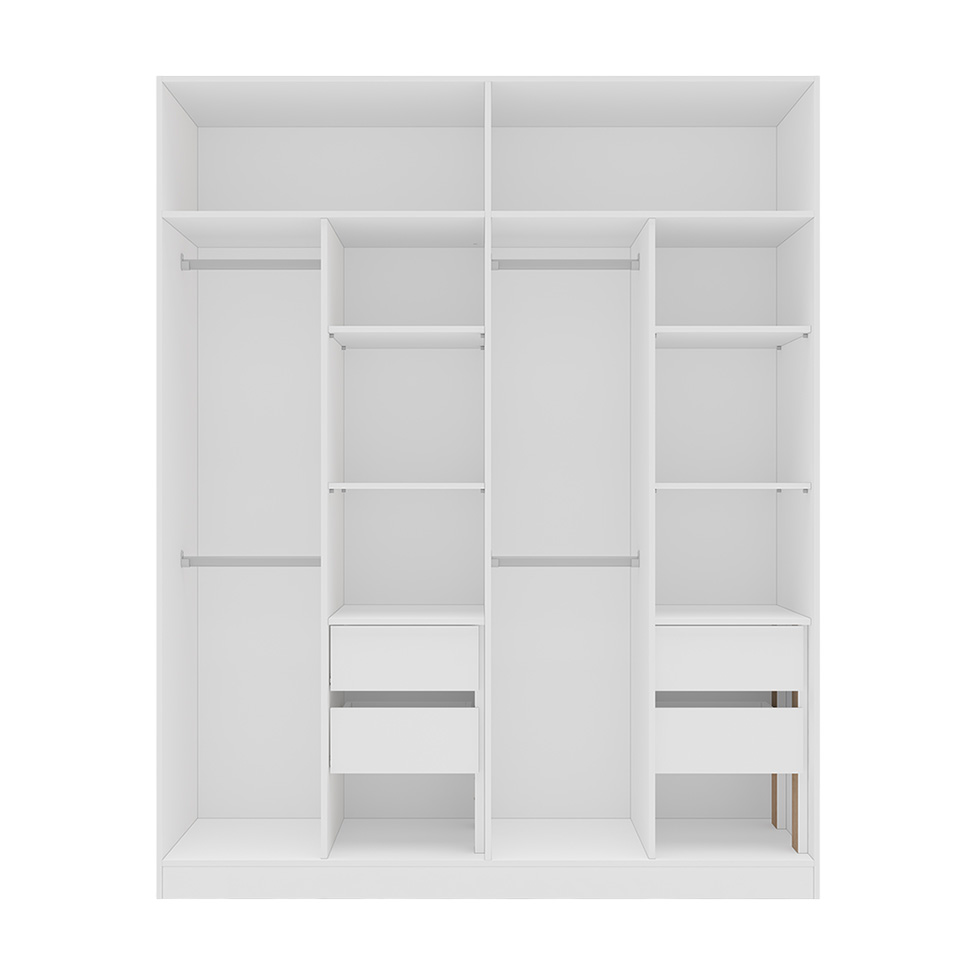 Guarda-Roupa Solteiro com Espelho Madrid 4 Portas 4 Gavetas Branco e Cinza