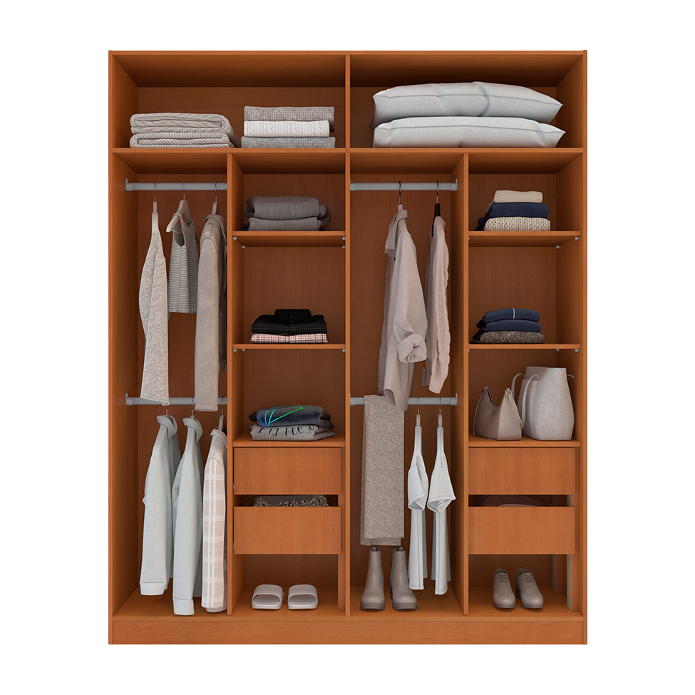 Guarda-Roupa Solteiro com Espelho Madrid 4 Portas 4 Gavetas Freijó e Creme