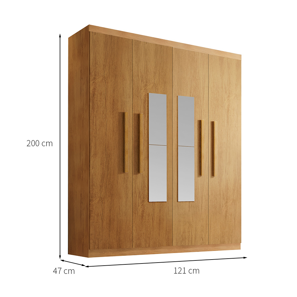 Guarda-Roupa Solteiro com Espelho Malibu 100% MDF 4 Portas 2 Gavetas Imbuia