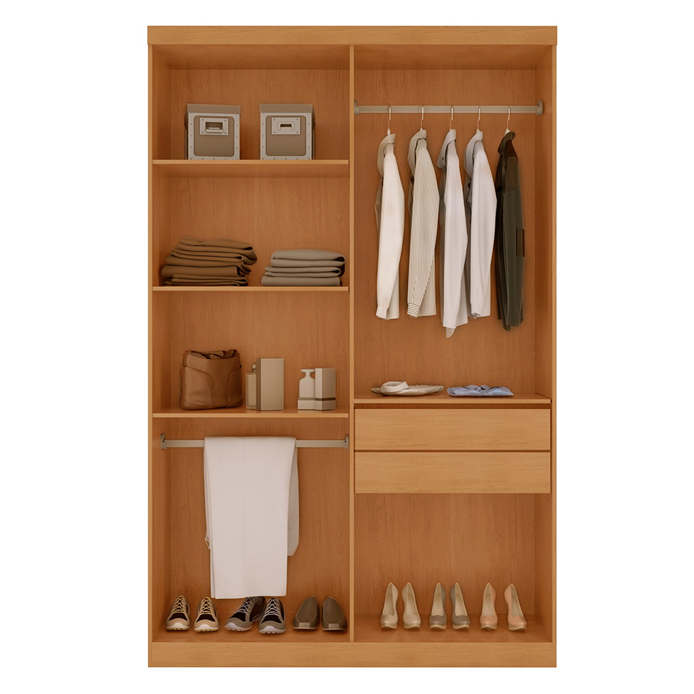 Guarda-Roupa Solteiro com Espelho Malibu 4 Portas 2 Gavetas Imbuia e Off White