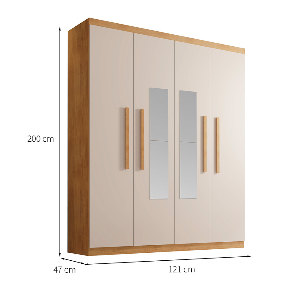 Guarda-Roupa Solteiro com Espelho Malibu 4 Portas 2 Gavetas Imbuia e Off White
