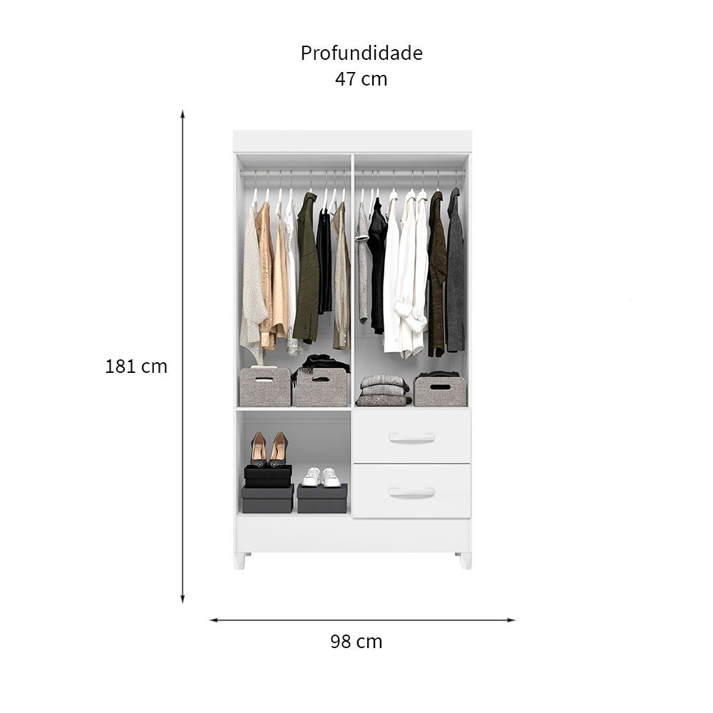 Guarda-Roupa Solteiro com Espelho Mobi Flex 4 Portas 2 Gavetas Branco