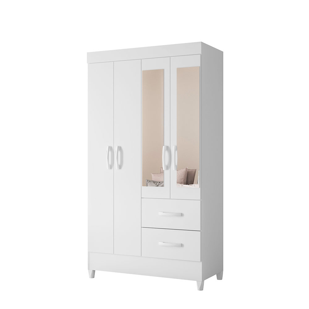 Guarda-Roupa Solteiro com Espelho Mobi Flex 4 Portas 2 Gavetas Branco