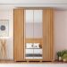Guarda-Roupa Solteiro com Espelho New Apollo Ripado 4 Portas 3 Gavetas Buriti e Off White