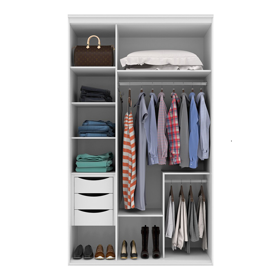 Guarda-Roupa Solteiro com Espelho Originale 3 Portas 3 Gavetas Branco 134 cm