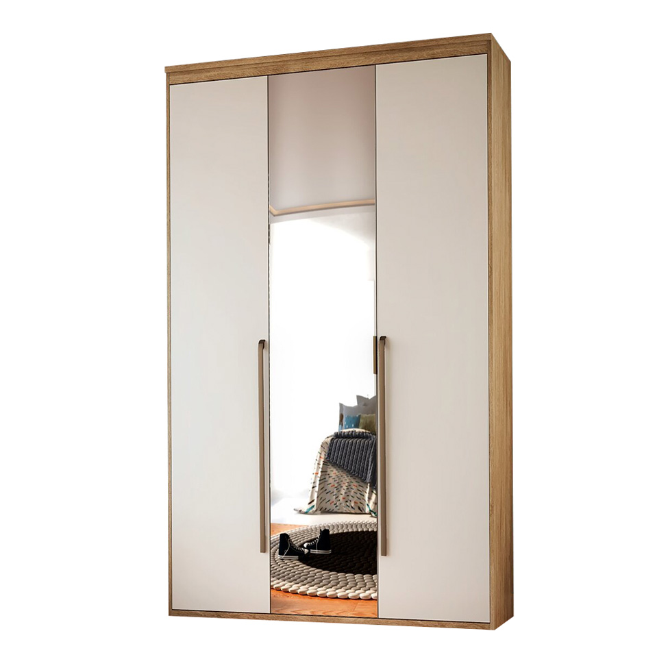 Guarda-Roupa Solteiro com Espelho Originale 3 Portas 3 Gavetas Carvalho e Off White 134 cm
